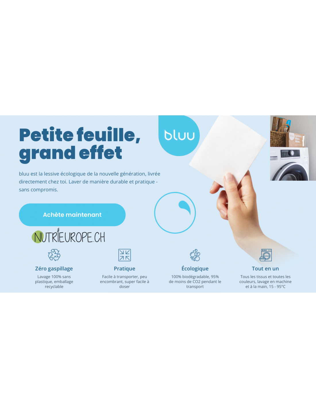 Boite 60 Feuilles de lessive BLUU, 100% biodégradable